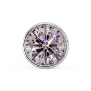 14k white gold 3mm pink diamond bezel nose stud, overhead close-up showing round-cut gem clarity