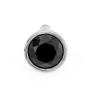14k white gold 3mm black diamond bezel nose stud, slightly angled front view with post visible