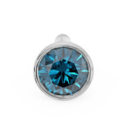 Front view of white gold blue diamond bezel nose bone stud showing rounded post tip