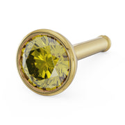 14k yellow gold 3mm yellow diamond bezel nose stud with straight bone post, angled view