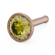 14k rose gold 3mm yellow diamond bezel nose stud with straight bone post, angled view