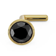 14k yellow gold 3mm black diamond bezel nose stud with L post, top-angled view