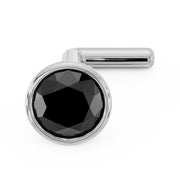 14k white gold 3mm black diamond bezel nose stud with L post, top-angled view