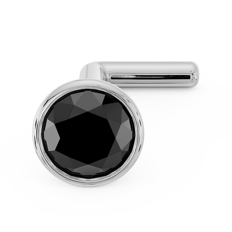 14k white gold 3mm black diamond bezel nose stud with L post, top-angled view