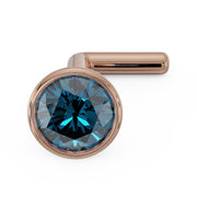 14k rose gold 3mm blue diamond bezel nose stud with bone post, angled front view