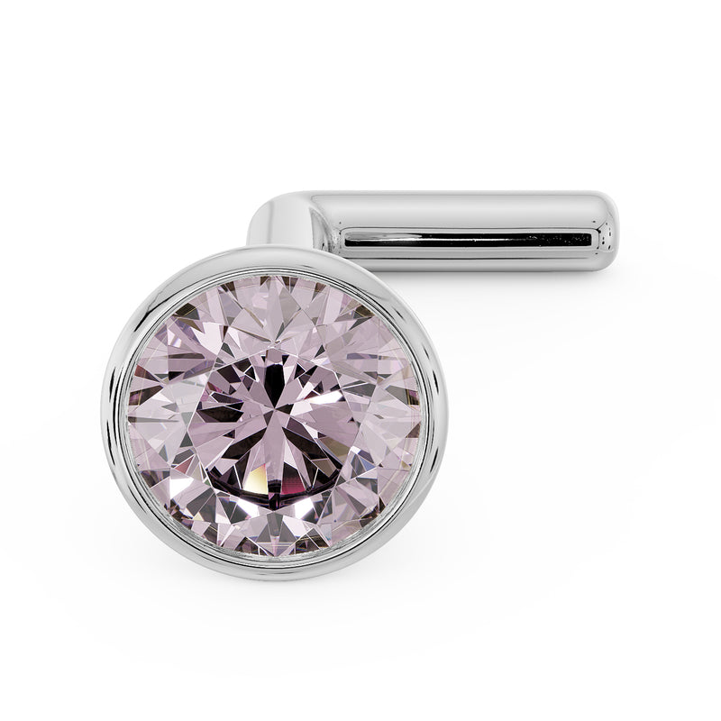 14k white gold 3mm pink diamond bezel nose stud with L-post, angled overhead view