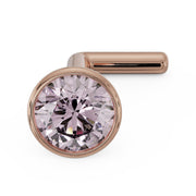 14k rose gold 3mm pink diamond bezel nose stud with L-post, angled overhead view