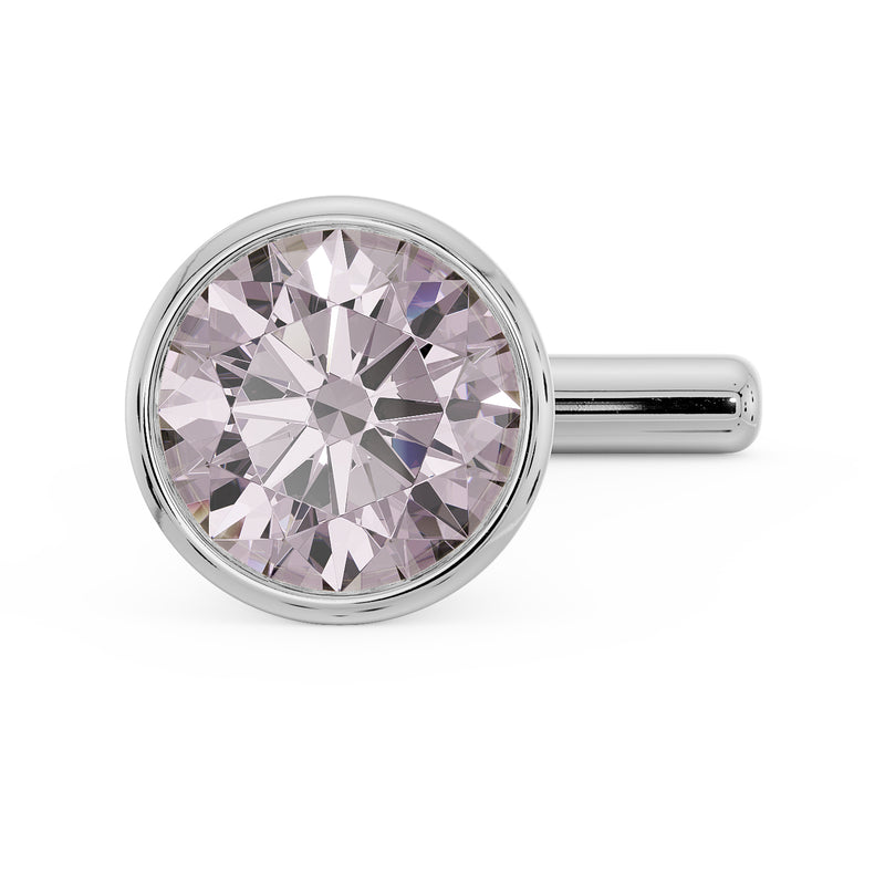 Front-facing view of 14k white gold 3mm pink diamond bezel nose stud with straight post