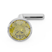 14k white gold yellow diamond bezel nose stud with L-post, angled overhead view