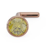 14k rose gold yellow diamond bezel nose stud with L-post, angled overhead view