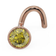 14k rose gold 3mm yellow diamond bezel nose stud with twist post, front angle view