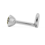 Side profile of white gold yellow diamond nose stud showing L-post style and bezel back