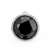 14k white gold 3mm black diamond bezel nose stud, front-on view with post nub visible at top