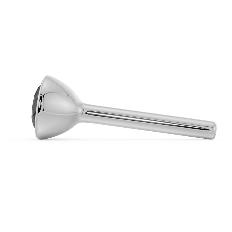 Side profile of 14k white gold black diamond nose bone stud showing straight post and ball tip