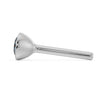 Side profile of white gold blue diamond bezel nose stud with straight post and bezel back detail