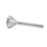 Side profile of white gold yellow diamond bezel nose stud showing straight post length