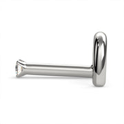14k white gold 1.5mm diamond nose stud with straight post and flat backing, side view