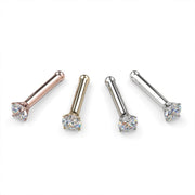 2mm diamond bone nose rings in rose gold, yellow gold, and white gold side-by-side comparison