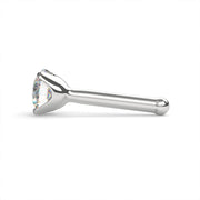 Side profile of 14k white gold 3mm diamond bone nose stud showing ball end and low-profile prong setting