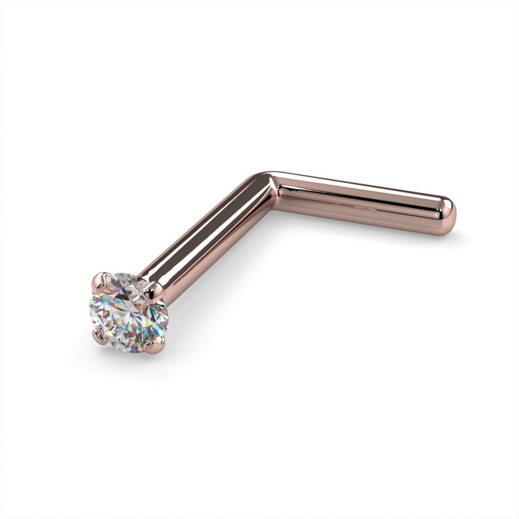 1.5mm Tiny Diamond Prong Nose Ring Stud-14k Rose Gold   L Post   20G
