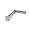 Platinum 1.5mm diamond L post nose stud, 20G, side view of L-shaped platinum post and diamond