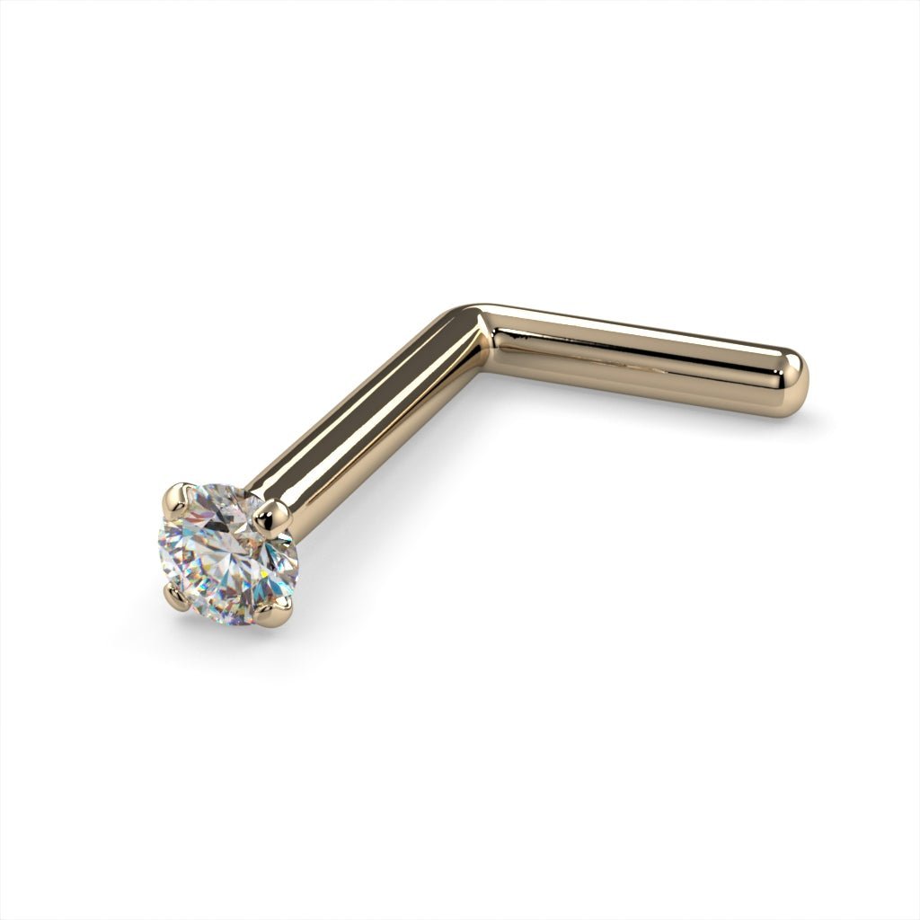 1.5mm Tiny Diamond Prong Nose Ring Stud-14k Yellow Gold   L Post   20G