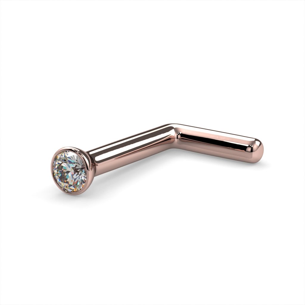 1.5mm Tiny Diamond Bezel Nose Ring Stud-14k Rose Gold   L Post   18G