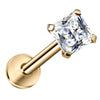 14K yellow gold labret with 3mm square CZ in four-prong setting, angled product view