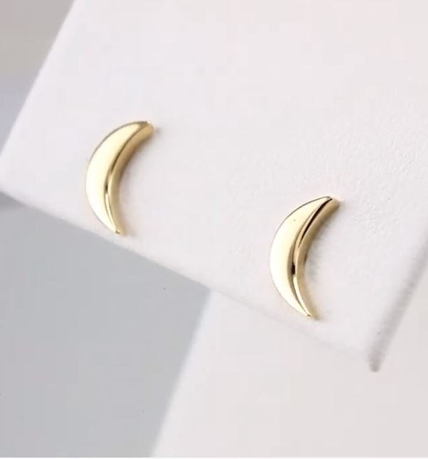 Crescent Moon 14k Gold Stud Earrings