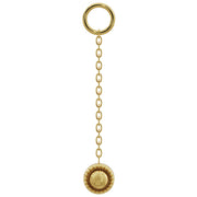 14K yellow gold long milgrain chain earring accessory with round beaded charm, full length view