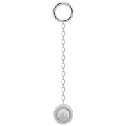 950 platinum long milgrain chain earring accessory with round beaded charm, silver-tone front view