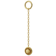 14K yellow gold short milgrain chain accessory showing compact chain length and beaded disc charm