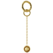 14K yellow gold milgrain chain accessory clipped onto a hoop, showing how it attaches to earrings