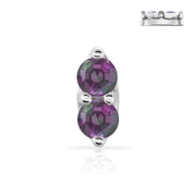 Double amethyst 14K white gold nose ring showing faceted purple stones with light-reflecting cut detail