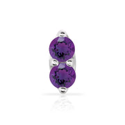 14K white gold double amethyst nose ring, front view of two purple round gemstones in prong setting