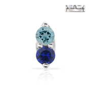 14K gold dual gemstone nose ring with aquamarine and blue sapphire stones, front view