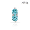 14K white gold double blue zircon nose ring with two bright teal genuine gemstones, front view