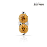 14K white gold double citrine nose ring with two warm golden-orange genuine gemstones, front view