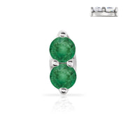 14K white gold double emerald nose ring with two vivid green round genuine emeralds in prong setting