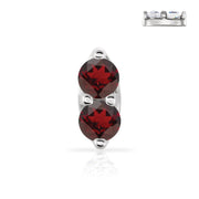14K white gold double garnet nose ring featuring two deep red round genuine garnets in prong setting