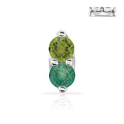 Two-tone 14K gold nose ring featuring peridot and emerald genuine gemstones in prong setting