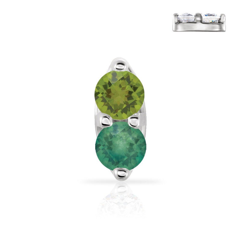 Two-tone 14K gold nose ring featuring peridot and emerald genuine gemstones in prong setting
