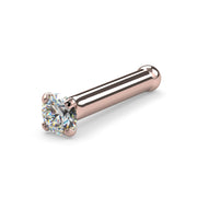 14k rose gold 1.7mm diamond bone nose stud, angled view showing ball end and prong-set diamond