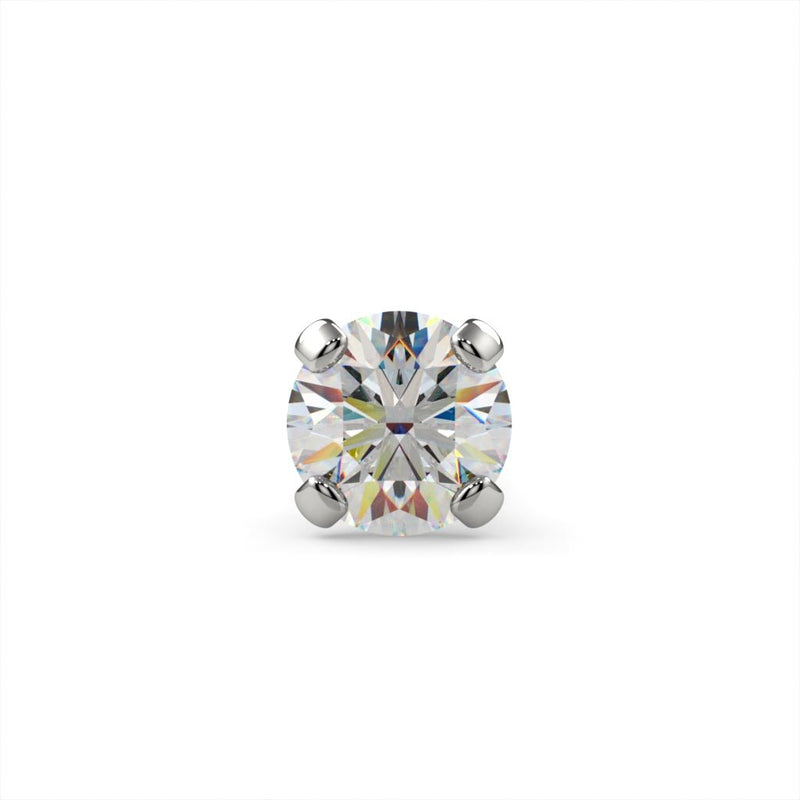 Close-up front view of 2mm VS1 diamond in 4-prong martini setting, 14k white gold nose stud