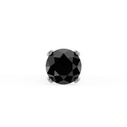 Close-up top-down view of 1.5mm black diamond in four-prong white gold setting, facets visible