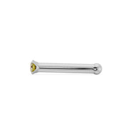 14k white gold nose bone stud with yellow diamond, full side profile showing straight post and ball end