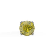 Close-up top-down view of 1.5mm yellow diamond in four-prong white gold setting