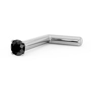 14k white gold black diamond L-post nose stud showing angled bend and prong-set 1.5mm gem