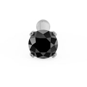 Front-facing close-up of 2mm black diamond in four-prong setting on platinum bone nose stud