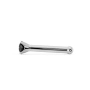 Side profile of platinum straight post nose stud with 2mm black diamond, showing post length